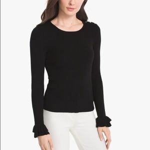WHBM Black Ruffle Sleeve Sweater